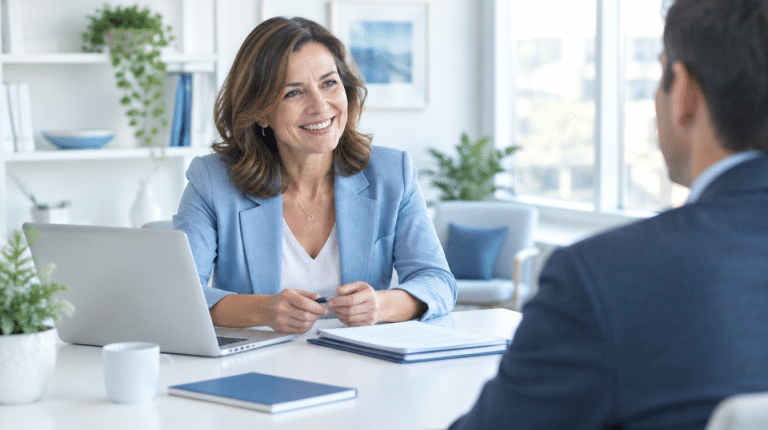 Consultant onboarding a client at a bright meeting table